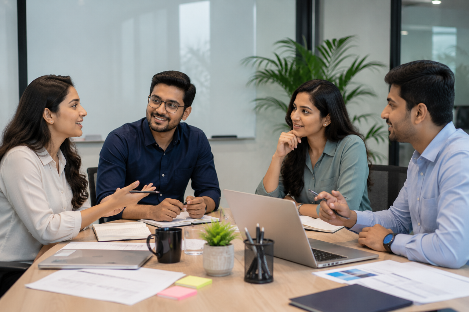 Professionals collaborating in a workplace learning session